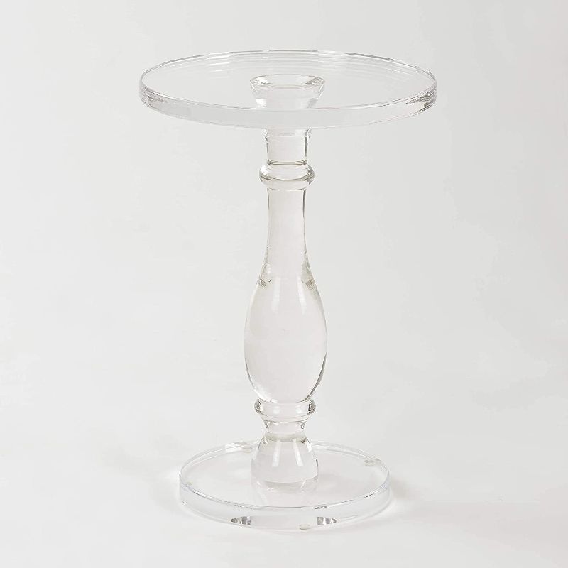 Photo 1 of LIKENOW Acrylic End Table,Acrylic Side Table,Modern Nightstand with Clear Small Round Top and Solid Post for Living Room,Bedroom and Lobby 13.5x13.5x19.5 High inches
