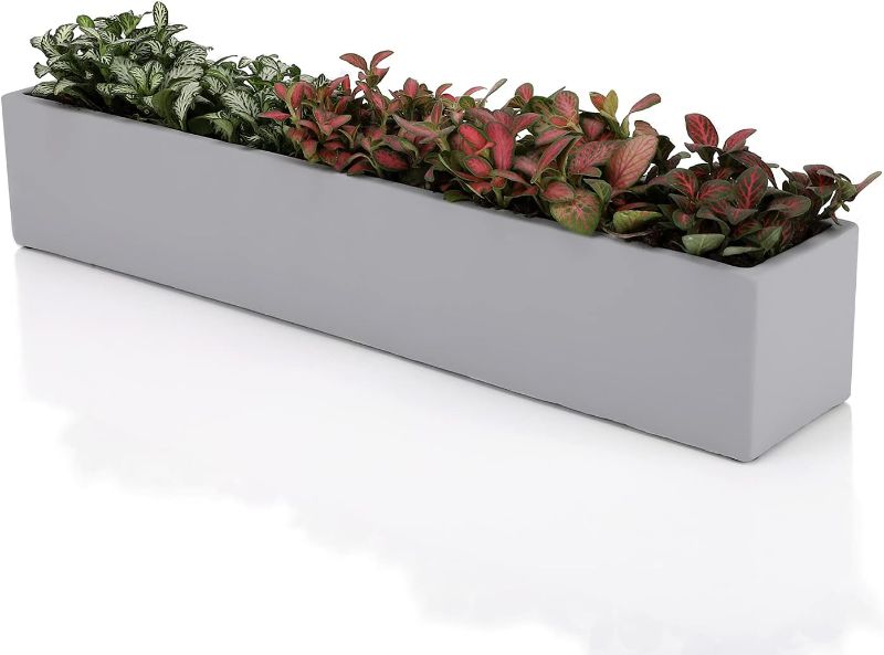 Photo 1 of 14.5-Inch Grey Rectangle Concrete Succulent Planter Windowsill Boxes
