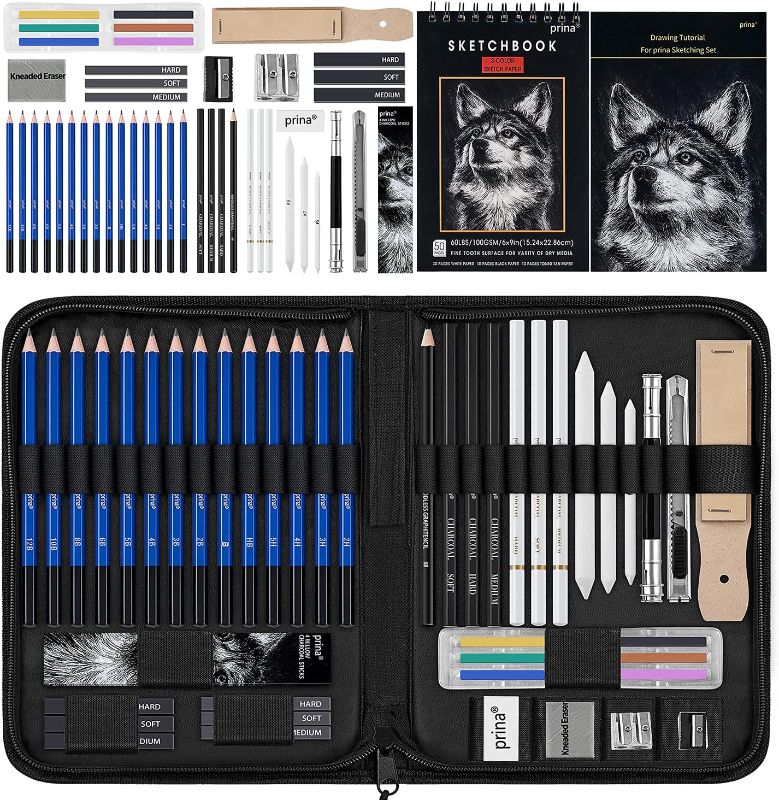 Photo 1 of 50 Pack Drawing Set Sketch Kit, Pro Art Sketching Supplies with 3-Color Sketchbook, Graphite, and Charcoal Pencils for Artists Adults Teens Beginner Kid, Ideal for Shading, Blending

