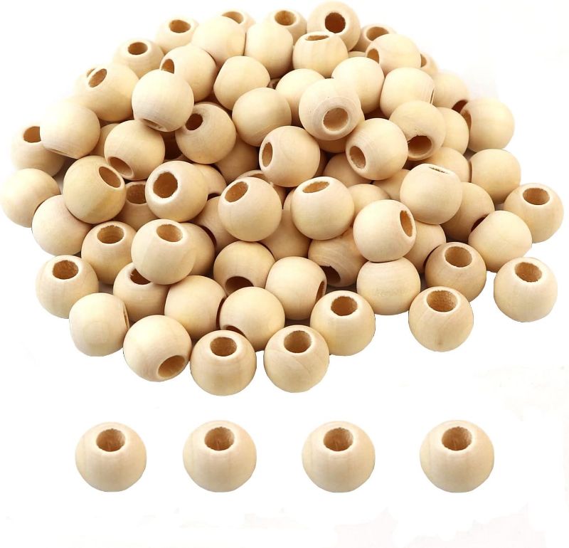 Photo 1 of 15mm Natural Wood Beads Unfinished Round Wooden Loose Beads Wood Spacer Beads for Craft Making,6.5mm Hole
