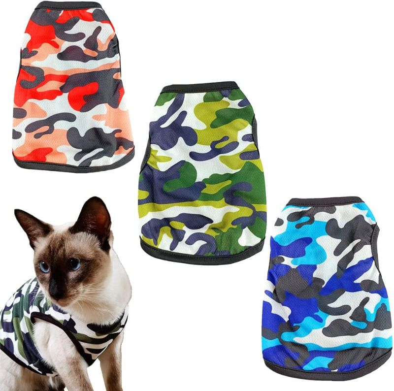 Photo 1 of 3 Pack Small Cat Dog Cooling Vests Camo Design | Sleeveless Summer Dog Shirts | Quick Dry Breathable Puppy Camouflage T-Shirts |XXL