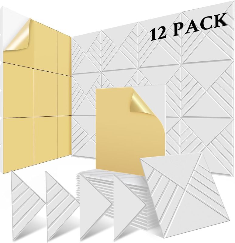 Photo 1 of 12 Pack Acoustic Panels Self-Adhesive 12"×12"×0.4" - High Density Soundproof Wall Panels - Flame Retardant Sound Proof Foam Panels for Walls - Acoustic Panel for Noise Absorbing Black
