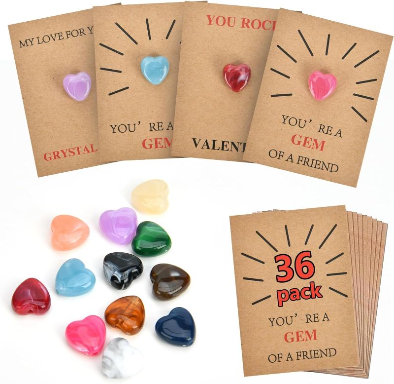 Photo 1 of 36 Pack Valentines Day Gifts for Kids, Valentines Day Gift Cards with Heart-Shape Crystal Stone for Kids,Exchange Card Kids Funny Gifts for Boys Girls Toddlers Class Classroom School Party Favor 