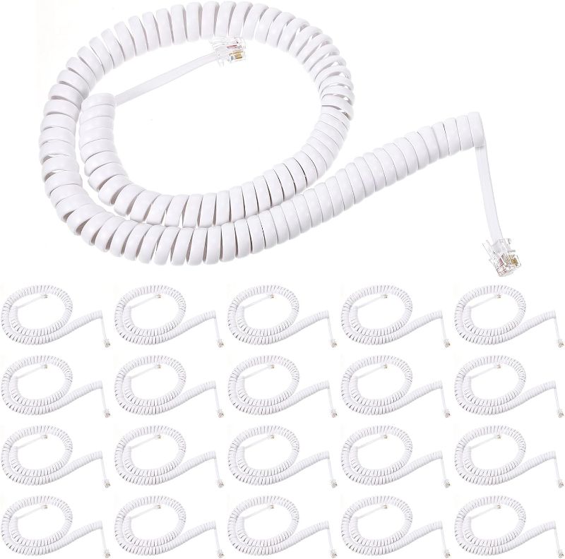 Photo 1 of Kanayu 20 Pack Phone Cord Landline Telephone Handset Cord 12 Ft Uncoiled 2 Ft Coiled Landline Phone Handset Cable Telephone Accessory (White)