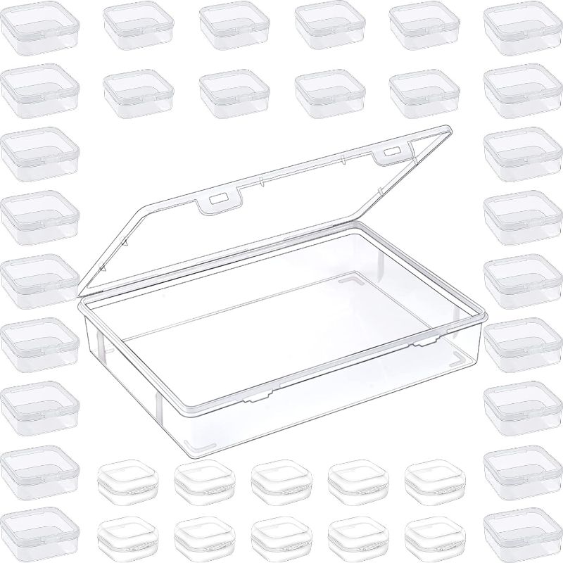 Photo 1 of 36 Pcs Mixed Sizes Mini Clear Plastic Containers for Bead Organizer and Storage, Craft Storage Boxes with Hinged Lids, Small Transparent Storage Containers for Jewelry Diamond Art Screws Small Parts
