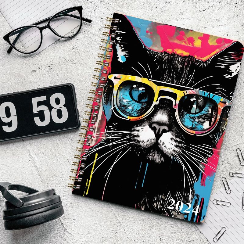 Photo 1 of 2024 Planner - Weekly & Monthly Planner Jan. 2024 - Dec. 2024,6.4" x 8.5" Hardcover + Back Pocket + Twin-Wire Binding, Daily Organizer Office School Schedule Your Life (Cat Punk Art)
