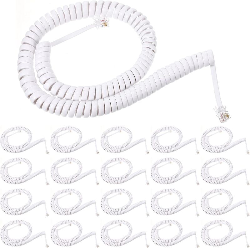 Photo 1 of 20 Pack Phone Cord Landline Telephone Handset Cord 12 Ft Uncoiled 2 Ft Coiled Landline Phone Handset Cable Telephone Accessory (White)
