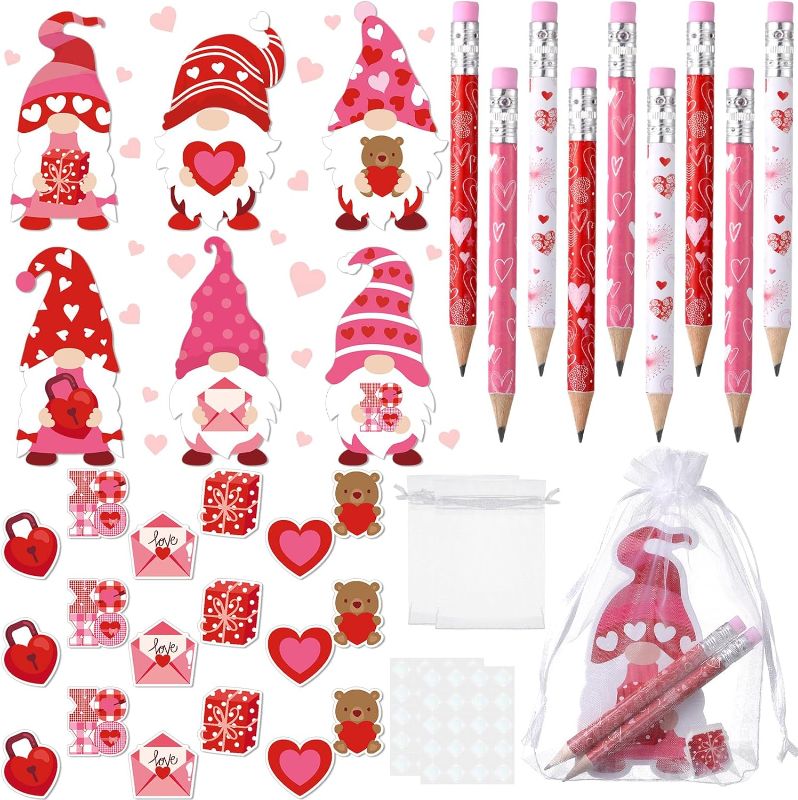 Photo 1 of 120 Pcs Valentine Party Favors Bulk Includes 30 Pcs Gnome Thank You Cards 30 Pcs Valentine Themed Erasers 30 Pcs Valentine Party Pencils 30 Pcs Organza Bags for Valentine Gift
