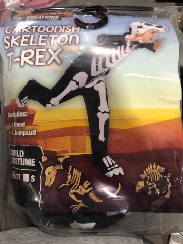 Photo 2 of Spooktacular Creations Child Unisex Cartoonish Skeleton T-rex Dinosaurs Costume with Tail for Halloween Dress up Party White 3T (3-4 yrs)