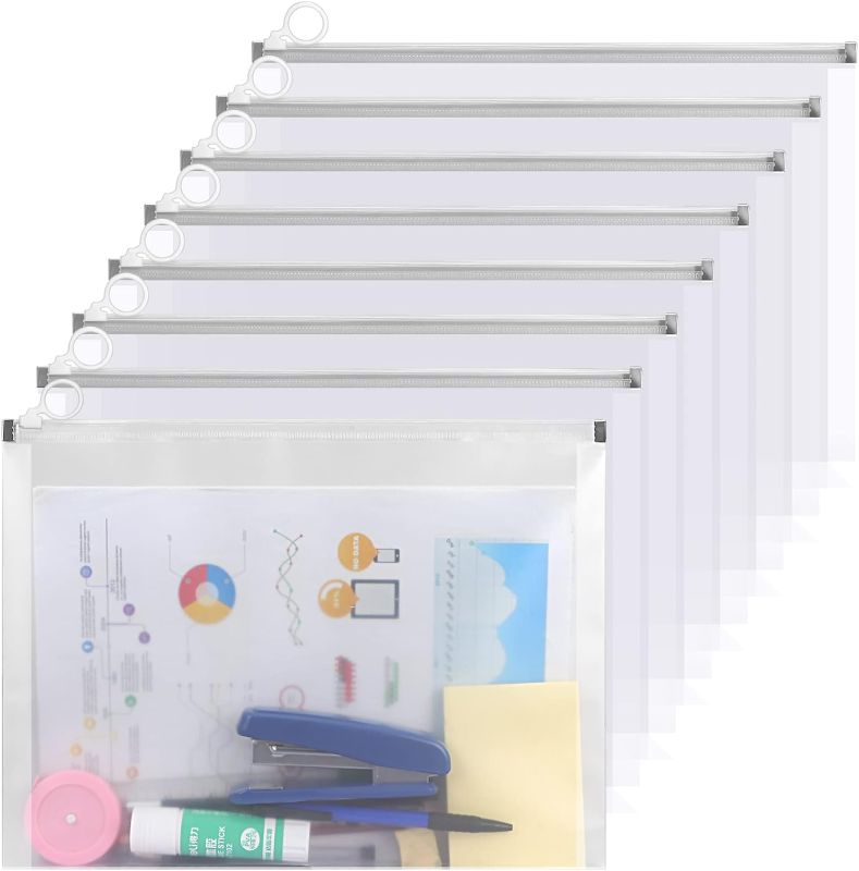 Photo 1 of FYY 8PCS Plastic Envelopes - A5 Size Poly Zip Envelopes File Folders, Translucent Expanding Document Wallet Pouch with Zipper for School and Office Supplies, 9.45 x 7.09 Inches, Clear