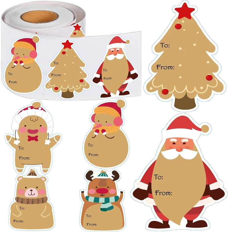 Photo 1 of 600 Pieces Christmas Gift Tags Stickers,Self Adhesive Christmas Gift Labels Stickers,Xmas Name Tag to and from Sticker,Holiday Labels Stickers,Cute Christmas Presents Sticker 