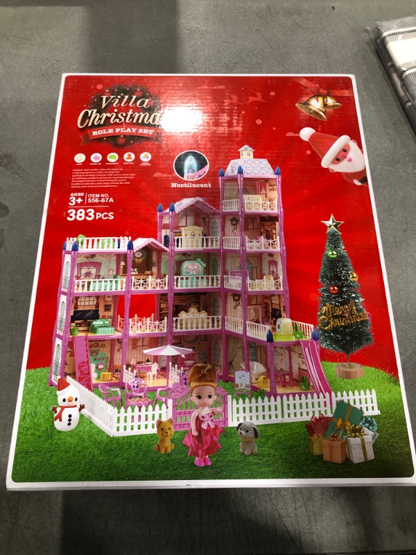 Photo 2 of Big Doll House Girl Toys Dream Dollhouse 5-Story 15 Rooms Playhouse with Furniture and Accessories Snowman Santa Claus Christmas Tree Gift Toy for Kids Ages 3 4 5 6 7 8 9 10 Year Old Girls