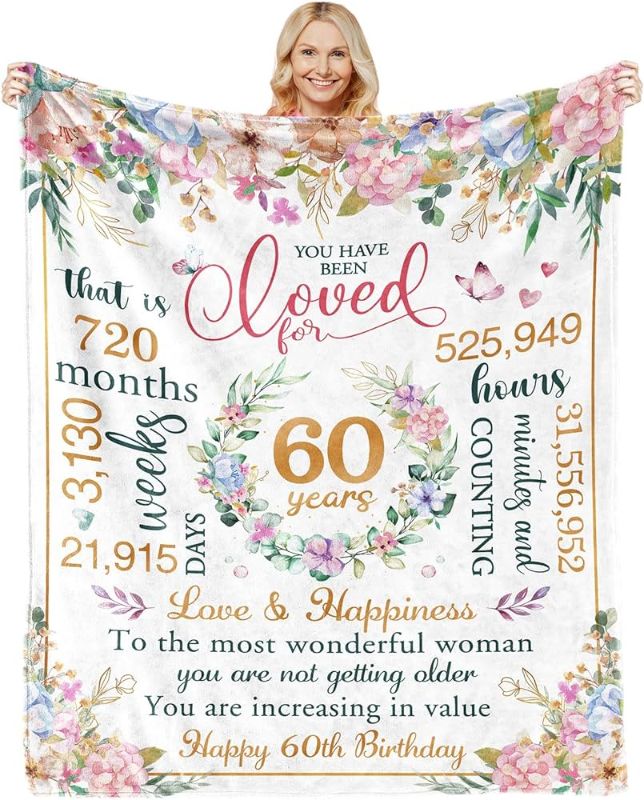 Photo 1 of 60th Birthday Gifts for Women, Gifts for 60 Year Old Woman, 60th Birthday Gift Ideas, Mom Birthday Gifts, Happy 60th Birthday Decorations for Her Wife Sister, Soft Throw Blanket