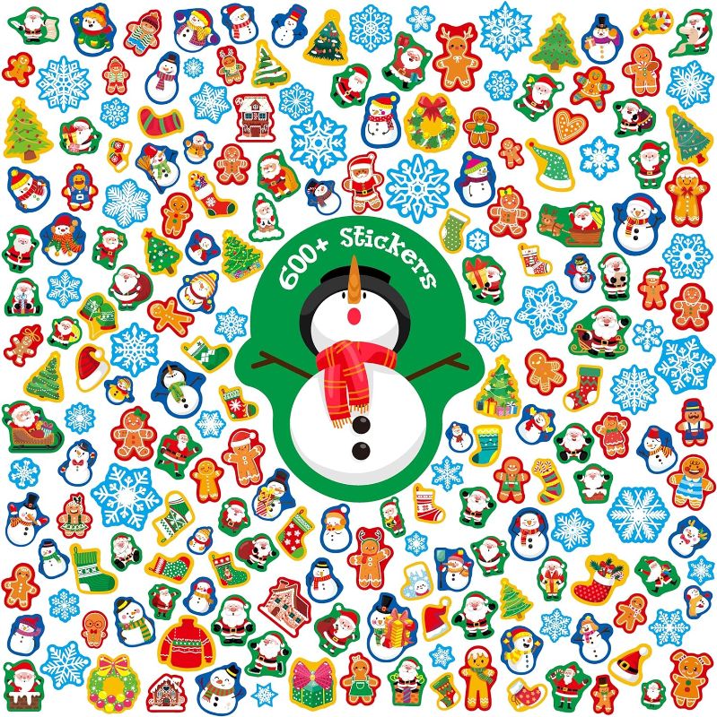 Photo 1 of 600+ PCS Christmas Stickers, 200 Unique Designs Cute Christmas Tree/Santa Claus/Snowflakes Self-Adhesive Merry Christmas Decoration for Kids, Funny Christmas Gifts, Holiday Favors (15 Sheets) 