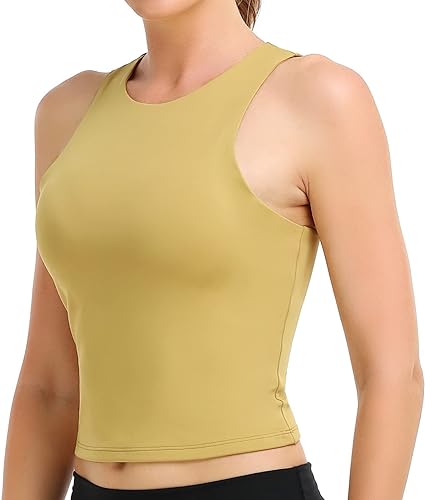 Photo 1 of Colorfulkoala Women's High Neck Tank Tops Body Contour Sleeveless Crop Double Lined Yoga Shirts Large