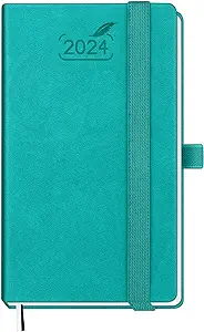 Photo 1 of Pocket 2024 Planner by BEZEND, Small Calendar for Purse 3.5" x 6", Daily Weekly and Monthly Agenda with Pen Holder, Vegan Leather Hard Cover - Turquoise [amazon]