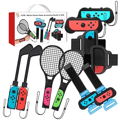 Photo 1 of EJGAEM Switch Sports Accessories Bundle -10 in 1 Kit Compatible with Nintendo Switch/OLED: Golf Culb for Mario Golf Super Rush,Wrist Dance Bands & Leg Straps, Comfortable Grip Case and Tennis Rackets [amazon]