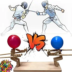 Photo 1 of Balloon Bamboo Man Battle, Handmade Wooden Fencing Puppets,2024 New Balloon Bamboo Man Battle, Fun and Exciting 2-Player Wooden Robot Battle Game(40pcs Balloons) [amazon]