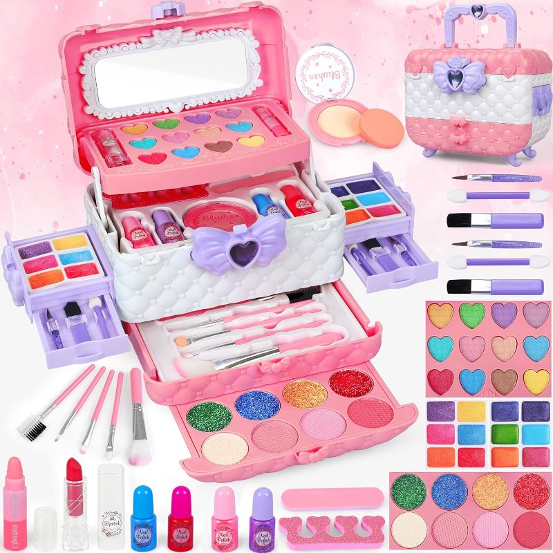 Photo 1 of  Kids Makeup Kit for Girls, Princess Real Washable Pretend Play Cosmetic Set Toys with Mirror, Non-Toxic & Safe, Birthday Gifts for 3 4 5 6+Years Old Girls Kids (Pink and White)