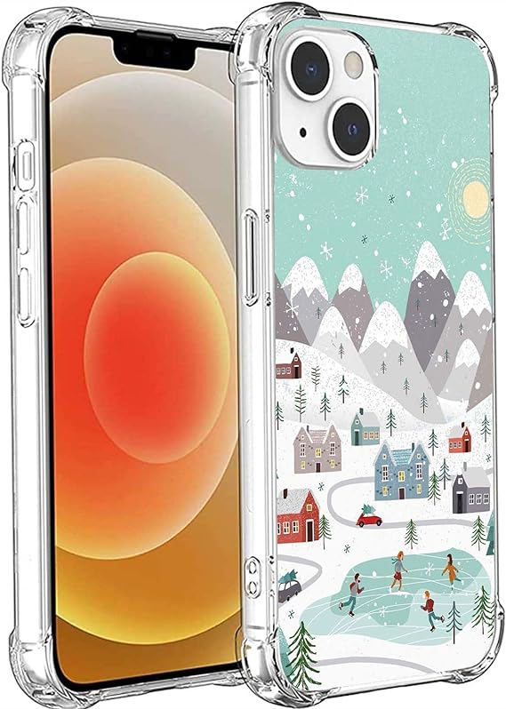 Photo 1 of RYEDORP Winter Holiday Skiing Case Compatible with iPhone 15, Snowy Town Case for iPhone 15, Cool TPU Shockproof Case Cover