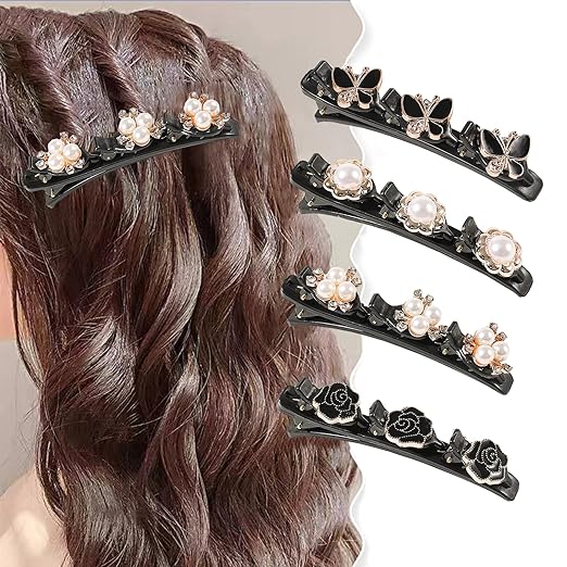 Photo 1 of 8 Pcs Braided Hair Clips For Women,Sparkling Crystal Stone Braided Hair Clips Satin Fabric Hair Bands, Rhinestone Hair Clips With Rhinestones For Women Girls