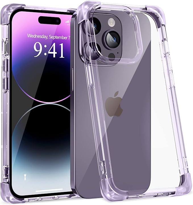 Photo 1 of L-FADNUT Compatible with iPhone 14 Pro Max Case Clear [Drop Proof][Anti-Yellowing] Transparent Shockproof Bumper Cover Slim Protective Phone Case for Apple iPhone 14 Pro Max Purple