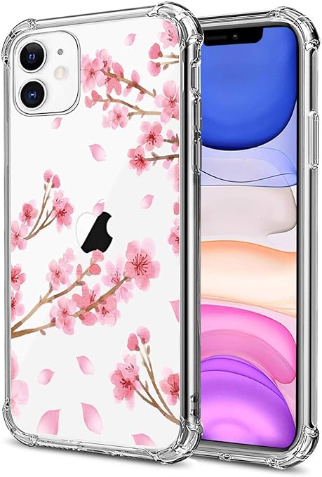 Photo 1 of HEYORUN Cherry Blossom Case Fit for iPhone 11 Year 2019, Pink Flower Girls and Women Clear Floral Back Cover, Sakura Plum Flower Transparent Flexible TPU Bumper Shockproof Protective Case