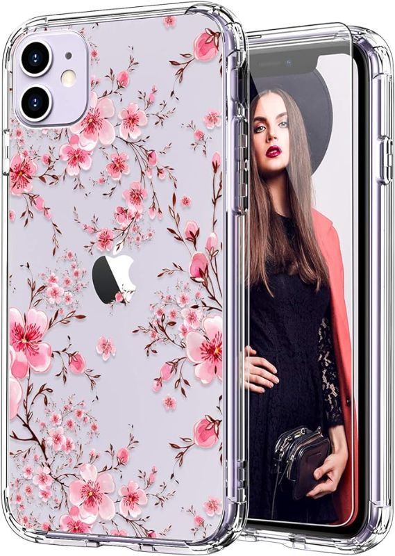 Photo 1 of ICEDIO iPhone 11 Case with Screen Protector,Clear with Fashion Floral Designs for Girls Women,Shockproof Slim Fit TPU Cover Protective Phone Case for Apple iPhone 11 6.1 inch Beautifyl Pink Flowers