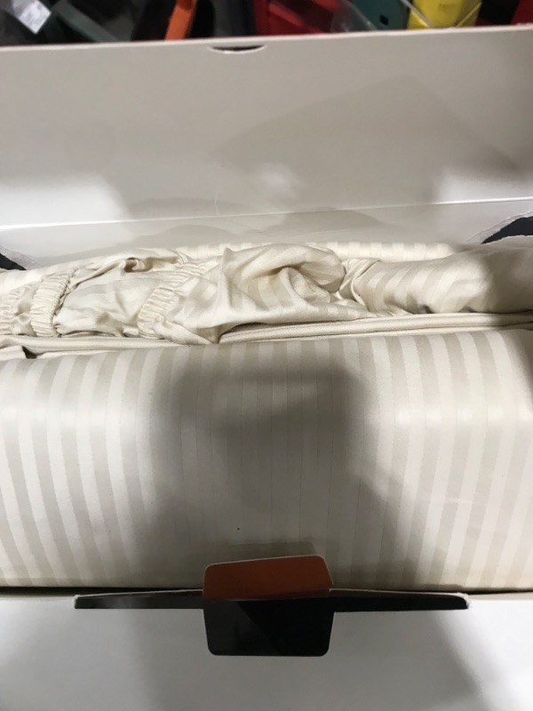 Photo 1 of 4 Piece Sheet Set Soft 100% Pure Egyptian Cotton - 600 Thread Count Bed Sheets - 24" Inch Deep Mattress Bed Sheet Set - Ivory Stripe, Texas King Size 80" x 98" 24 Inch Deep Pocket Texas King Size Ivory Stripe