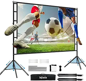 Photo 1 of 12-Foot Projector Screen and Stand,150 inch Large Indoor Movie Projection Screen 16: 9 Wrinkle-Free Design Ideal foOutdoor Yard Movie Night and Outdoor Camping, Conference, Office,Presentations