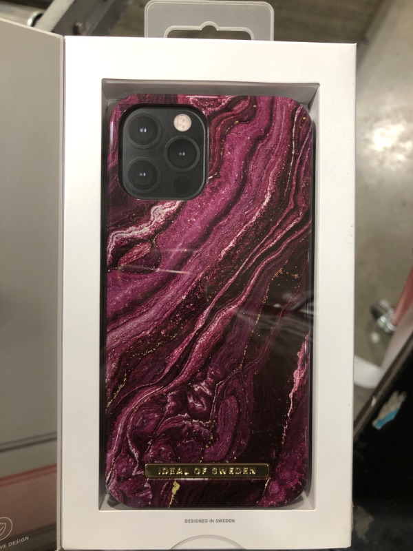 Photo 1 of iDeal Of Sweden Printed Phone case, Cute Colorful Pattern, Protective Cover in Hard Plastic for iPhone with Microfiber Lining. Compatible with iPhone 12 & 12 Pro (Golden Plum)