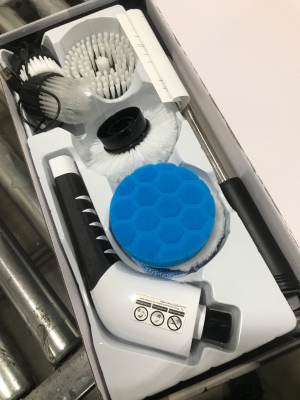 Photo 2 of Electric Spin Scrubber, Cordless Shower Cleaning Brush with 8 Replaceable Brush Heads, 3 Adjustable Speeds, Detachable & Extendable Long Handle Scrubber for Bathroom Floor Tile, Voice Broadcast
