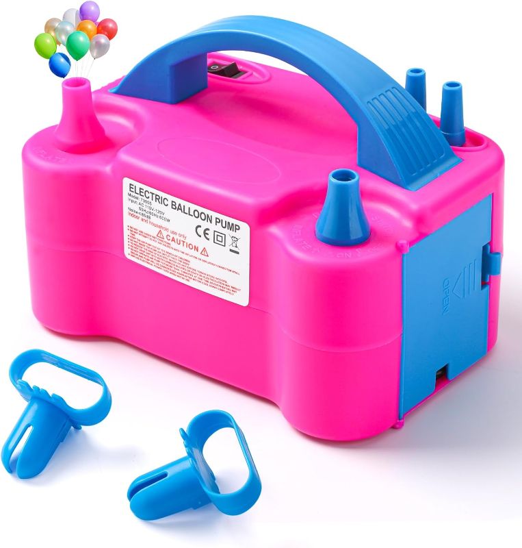 Photo 1 of Voircoloria Balloon Pump Electric, Portable Automatic Dual Nozzle Inflator 110V 600W with Tying Tools for Birthday Gender Reveal Baby Shower Balloons 

