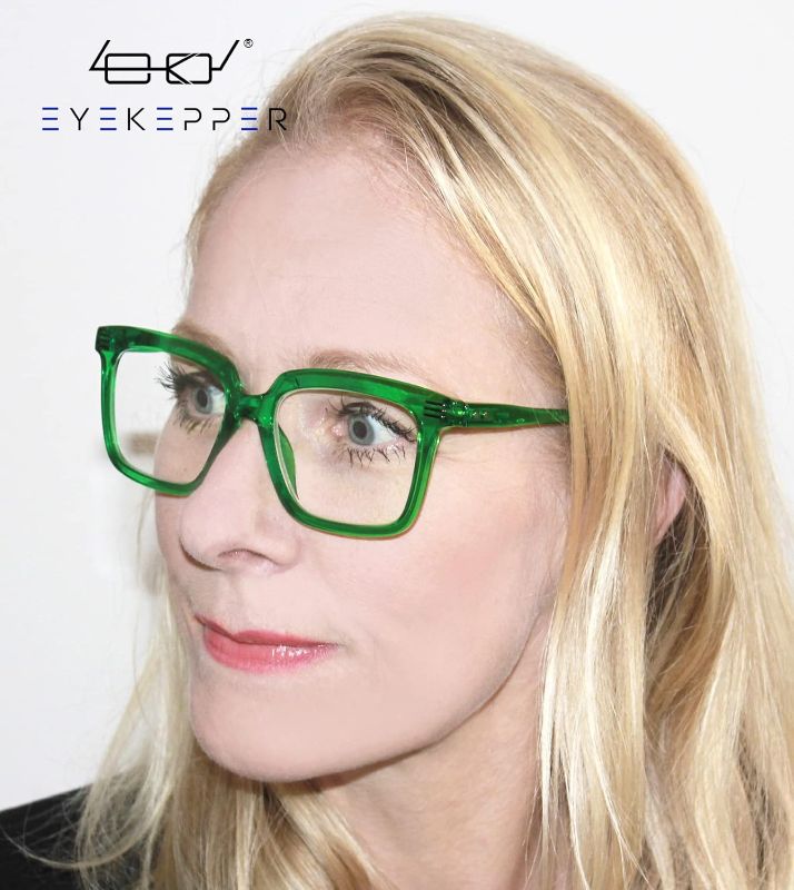 Photo 1 of Eyekepper Square Reading Glasses for Women Large Frame Readers - Green +3.75
