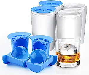 Photo 1 of 2024 New improved longzon 4 Pack Crystal Clear Ice Ball Maker Mold, Whiskey Ice Mold Large 2.4 Inch, Silicone Round Ice Cube Tray for Freezer, Sphere Ice Mold Maker for Whiskey, Cocktail and Drink