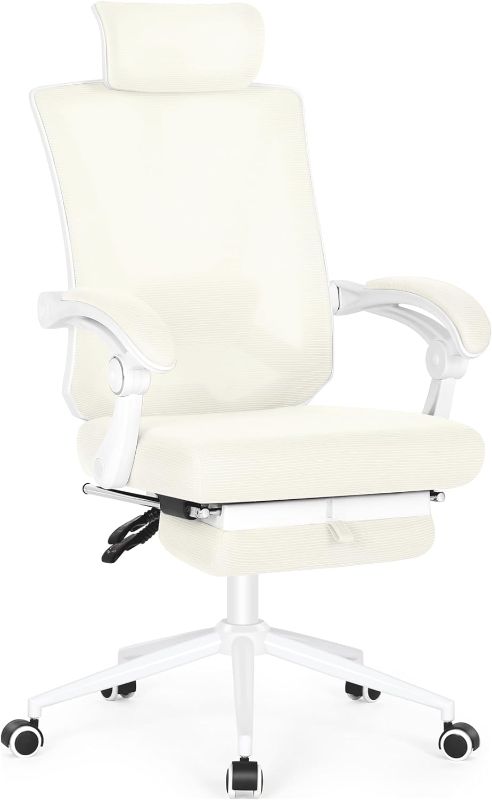 Photo 1 of Misolant Ergonomic Office Chair with Footrest, Ergonomic Desk Chair with Adjustable 2D Lumbar Support, High Back Office Chair with Adjustable Headrest, Comfortable Executive Office Chair Beige/Cream