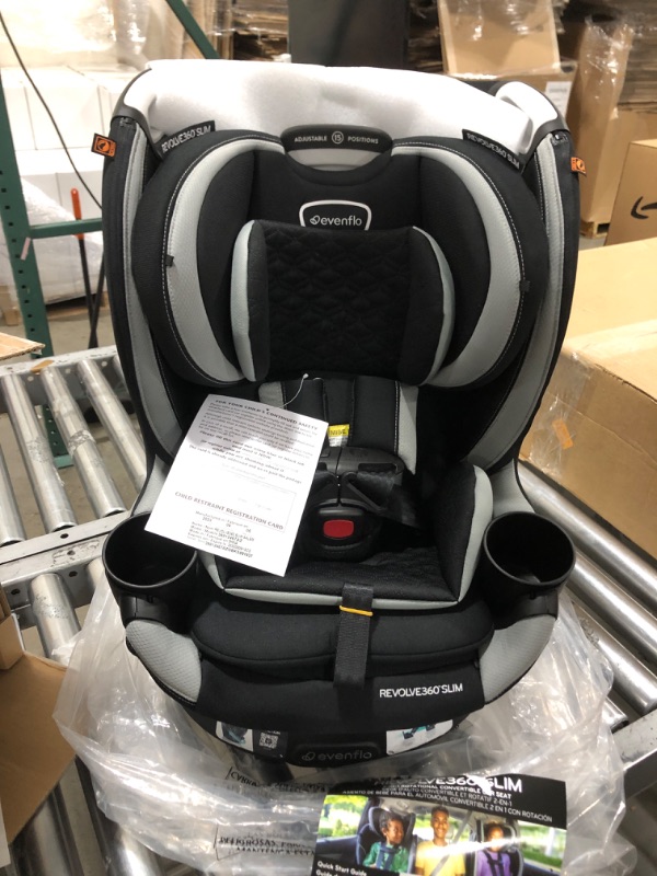 Photo 2 of Evenflo Revolve360 Slim 2-in-1 Rotational Car Seat with Quick Clean Cover (Salem Black) Revolve Slim Quick Clean Cover Salem Black