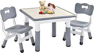 Photo 1 of FUNLIO Kids Table and 2 Chairs Set, Height Adjustable Toddler Table and Chair Set for Ages 3-8, Easy to Wipe Arts & Crafts Table, for Classrooms/Daycares/Homes, CPC & CE Approved (3pcs Set) - Gray