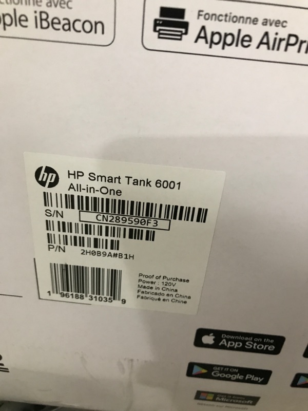 Photo 2 of HP Smart -Tank 6001 Wireless All-in-One Cartridge-free Ink Printer, up to 2 years of ink included, mobile print, scan, copy (2H0B9A)