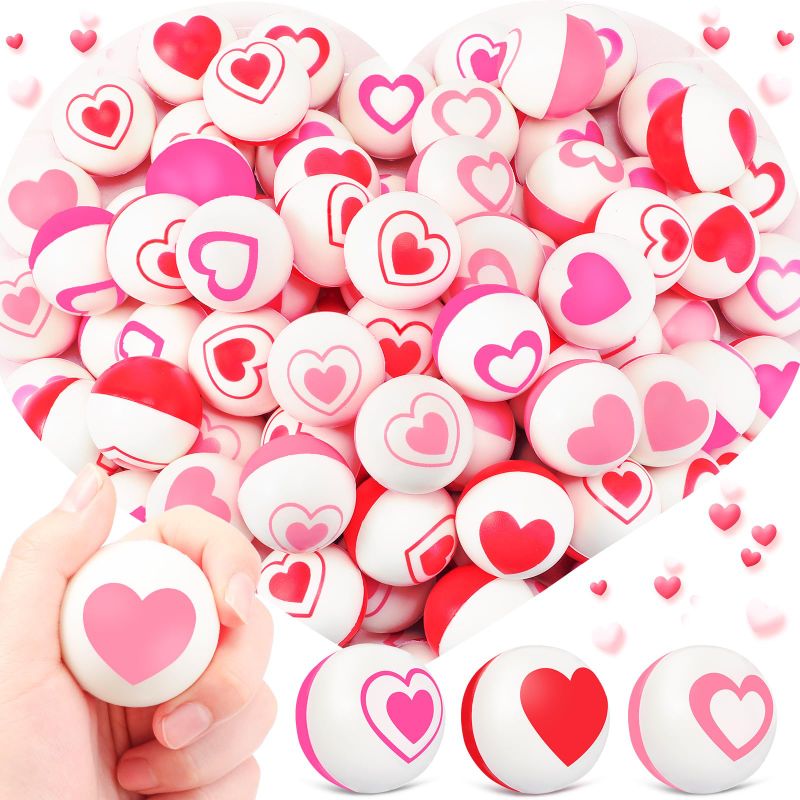 Photo 1 of 150 Pcs Valentines Day Stress Balls Stress Relief Squeeze Balls 1.57'' Round Foam Stress Balls Stress Relief Toy for Valentines Day Cards Prizes Party Favors (Cute Style)