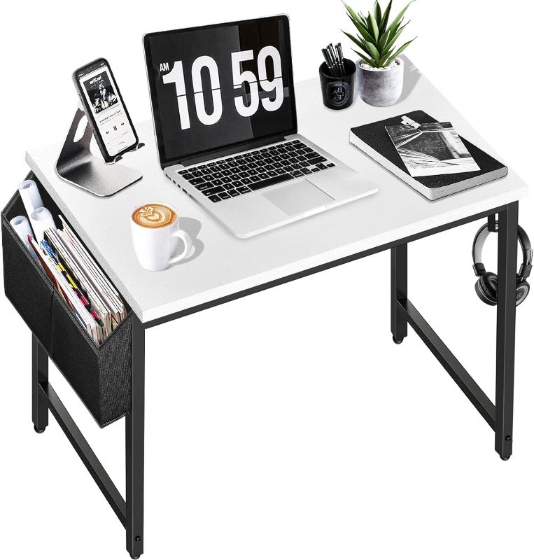 Photo 1 of Small Computer Desk for Bedroom White Modern Writing Table for Small Spaces Kids Teens Student Study Work PC Desk 31 Inch