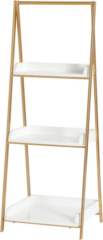 Photo 1 of   2 Tier A-Frame Open Standing Shelf, White and Gold