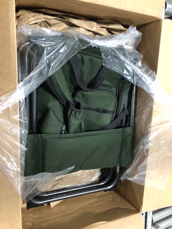 Photo 1 of PORTAL Lightweight Backrest Stool Compact Folding Chair Seat with Cooler Bag for Fishing, Camping, Hiking, Supports 225 lbs Green + Quick Handle Modern