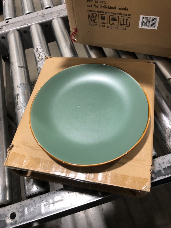 Photo 2 of Stone + Lain Brasa Stoneware 16-Piece Round Dinnerware Set with Pasta Bowls, Green 16-Piece Service for 4 Green