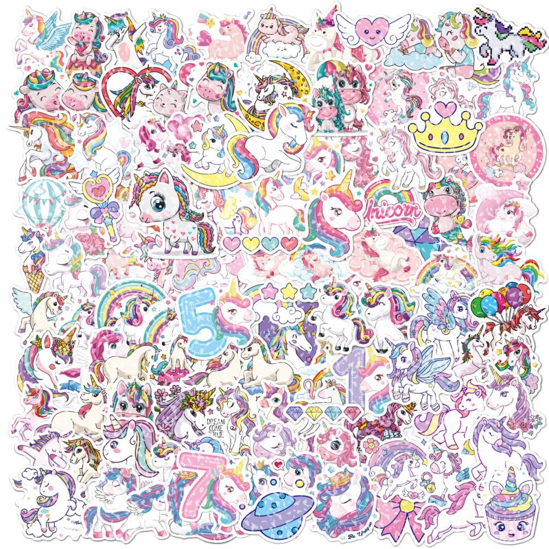 Photo 1 of 118Pcs Cute Unicorn Stickers for Water Bottles Vinyl Holography Unicorn Stickers for Kids Waterproof Cartoon Laser Animals Stickers for Laptop Hydroflask Scrapbooking Journaling