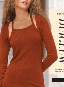 Photo 1 of Duigluw Women 2 Piece Outfits Ribbed Knit Long Sleeve Crop Cardigan Bolero Shrug Top Sleeveless Midi Dress XL
