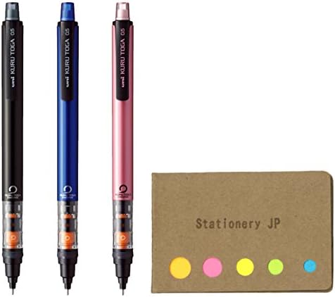 Photo 1 of Kuru Toga Auto Lead Rotation Mechanical Pencil Pipe Slide 0.5 mm, Body Color(Black/Blue/Pink), 3-pack, Sticky Notes Value Set 