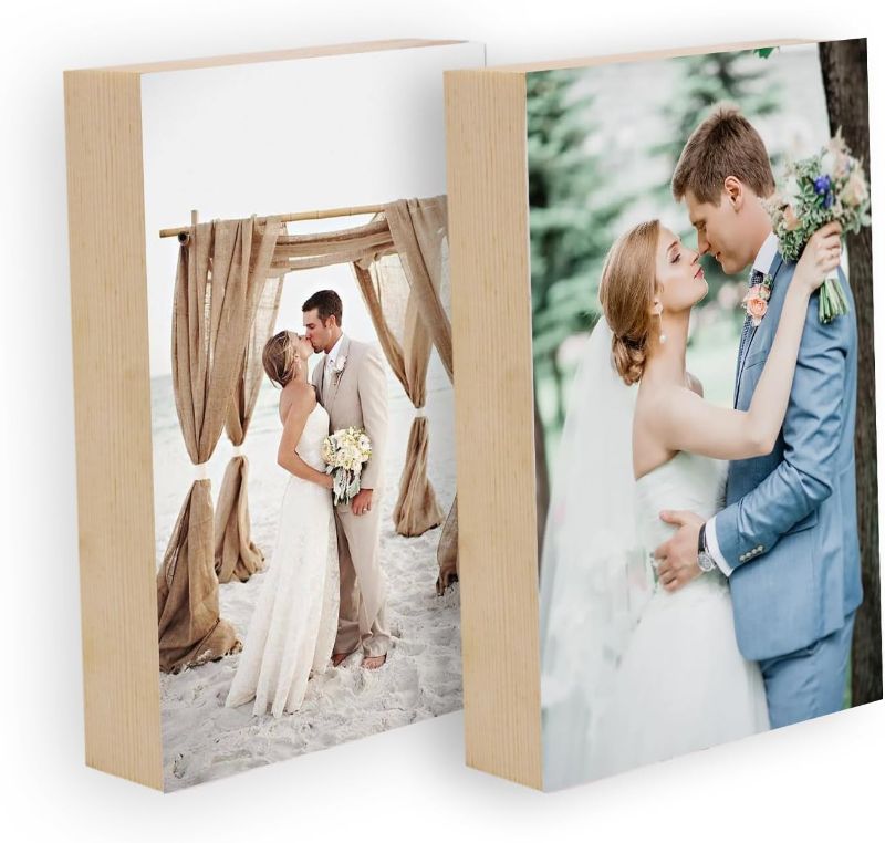 Photo 1 of 2 Pack Wooden Photo Frame for Desk, 4x6 Inches Self Adhesive Picture Frames for Tabletop, Boho/Nature Decor Personalized Wall Hanging Art for Photos
