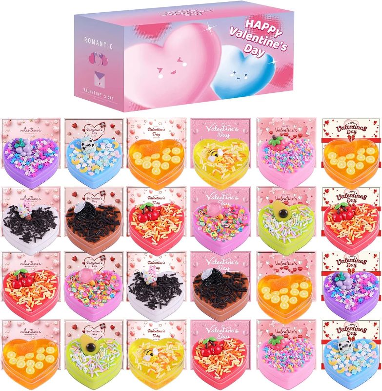 Photo 1 of 24Pcs Valentines Slime Hearts with Cards for Kids' Valentine Gift Classroom Exchange Party Favors for Kids Girls and Boys
