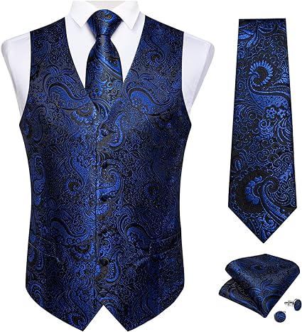 Photo 1 of DiBanGu Mens Wedding Paisley Suit Vest, Waistcoat Necktie and Pocket Square Cufflinks Big and Tall XL
